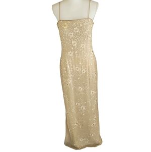 vintage silk beaded embroidered full length evening gown + bolero gold sz 10